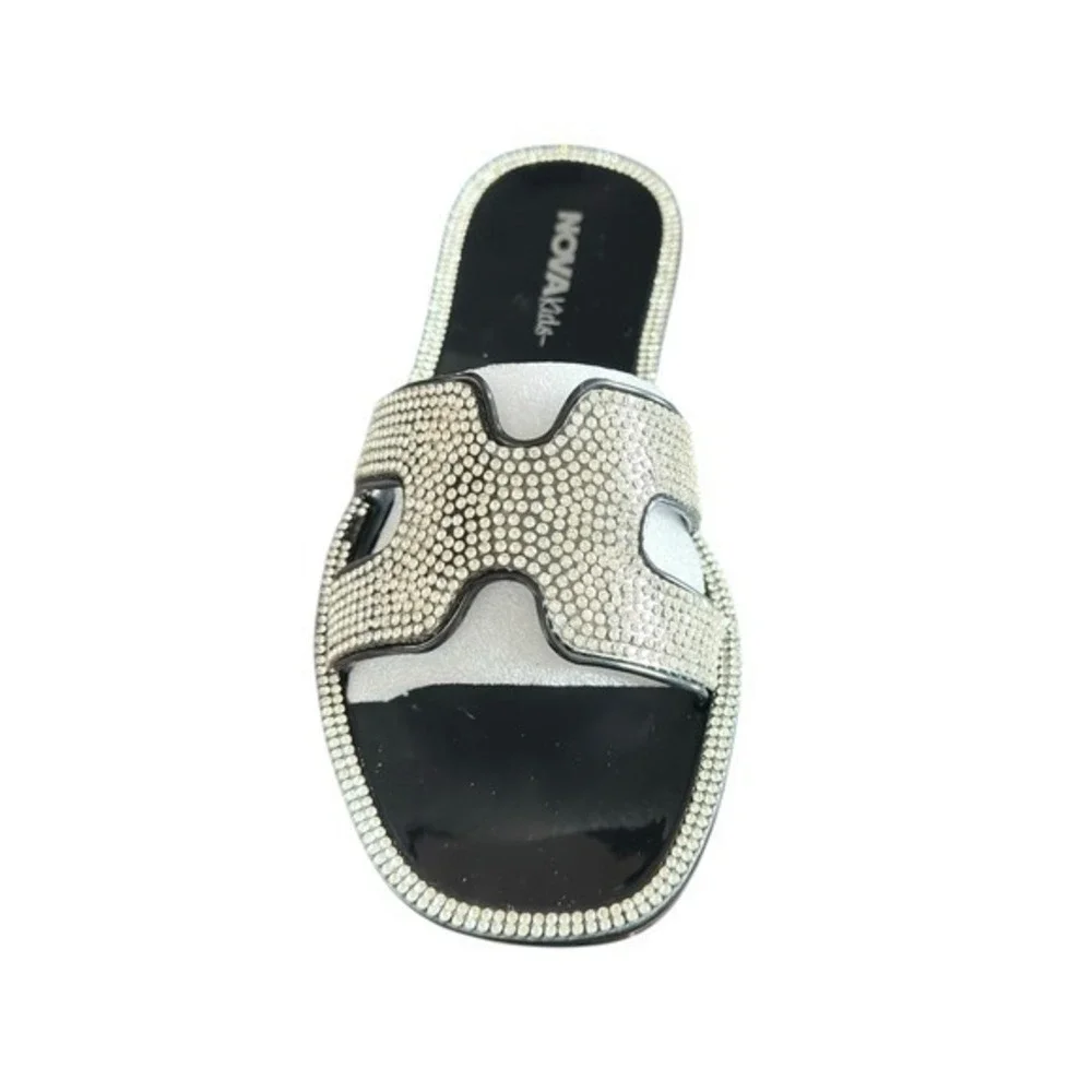 Nova Kids Girls Rhinestone‎ Slides Black Sandals Embellished Sparkle